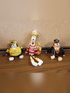 3 Vintage Funky Unique Cat Ornaments, Hell Cat, Golfer Cat, & Santa Cat Lot